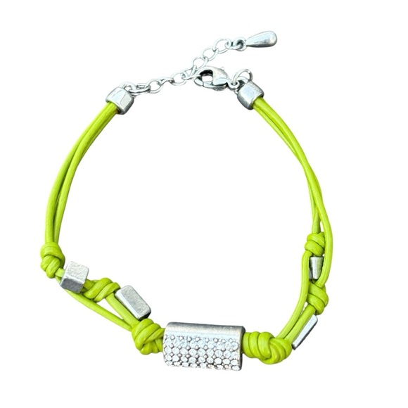 LIA SOPHIA Silver Tone COMRADE Corded 7" Cut Crystal Bracelet Pickle Green Color - Picture 1 of 5